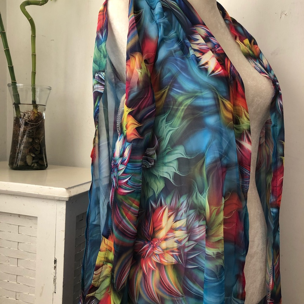 Floral abstract print long open sleeve coverup - Picture 8 of 10